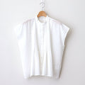 80s COTTON VOILE PLAIN BANDED COLLAR FRENCH/SL PINTUCK SHIRT #9100 OFF WHITE [NSL25042]