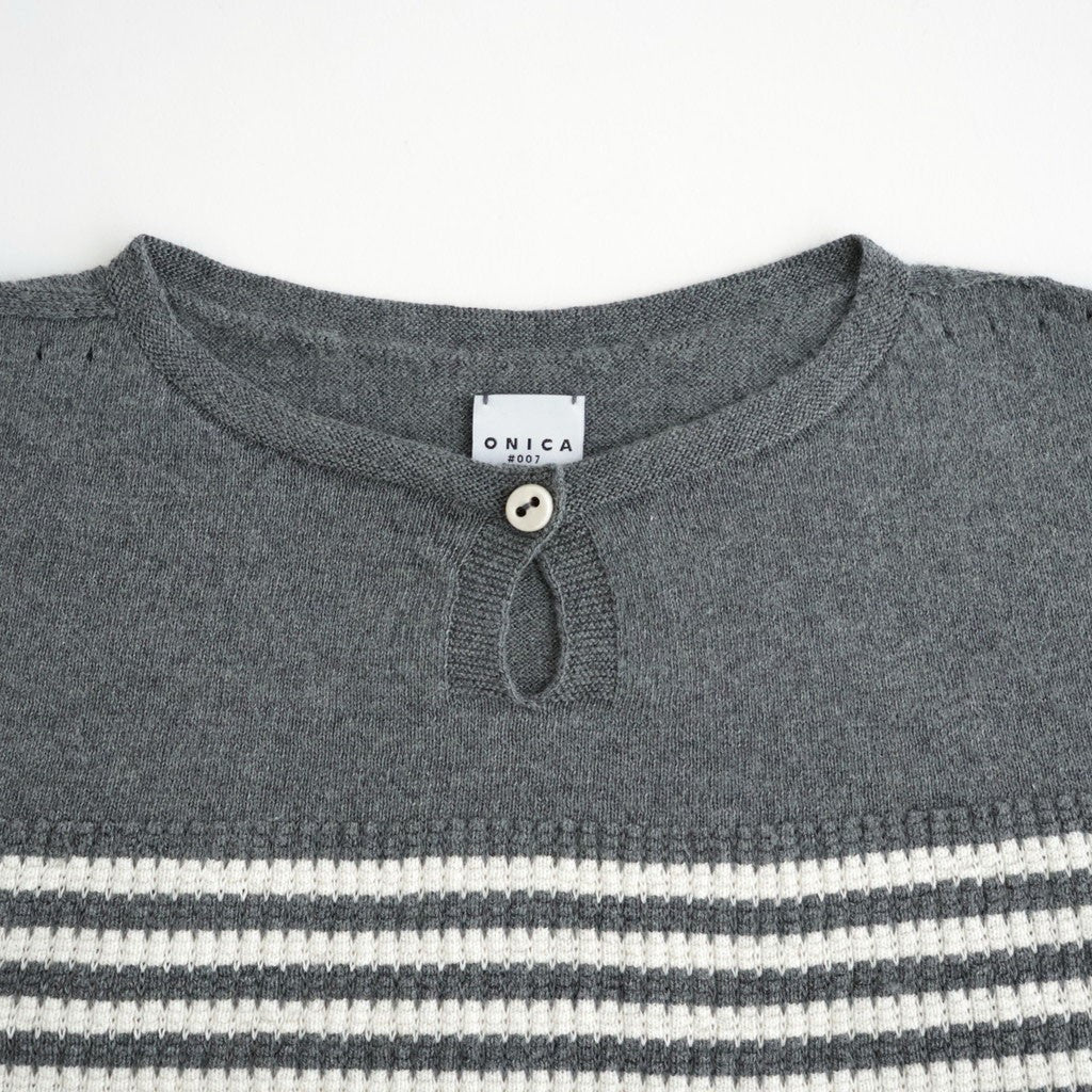 Stripe Long-sleeved Tee #Grey x Ecru [Oni068]