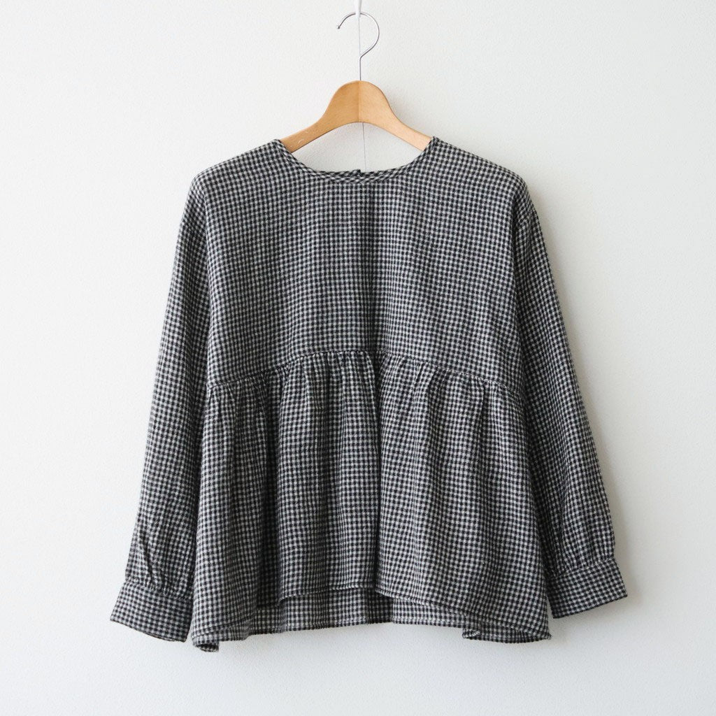 BOILE WOOL SMALL GINGHAM CHECK GATHERED CREW NECK PULLOVER #9981 BLK (BLACK/ECRU SAND CHECK) [NMDS26582]