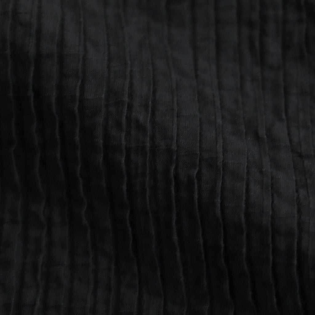 80s ORGANIC DOBIE CHECK(OVERDYE) BANDED COLLAR MAXI DRESS WITH PINTUCK #9971 O.BLACK [NMDS25254D]