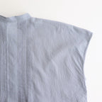 80s COTTON VOILE PLAIN BANDED COLLAR FRENCH/SL PINTUCK SHIRT #3300 SAX BLUE [NSL25042]