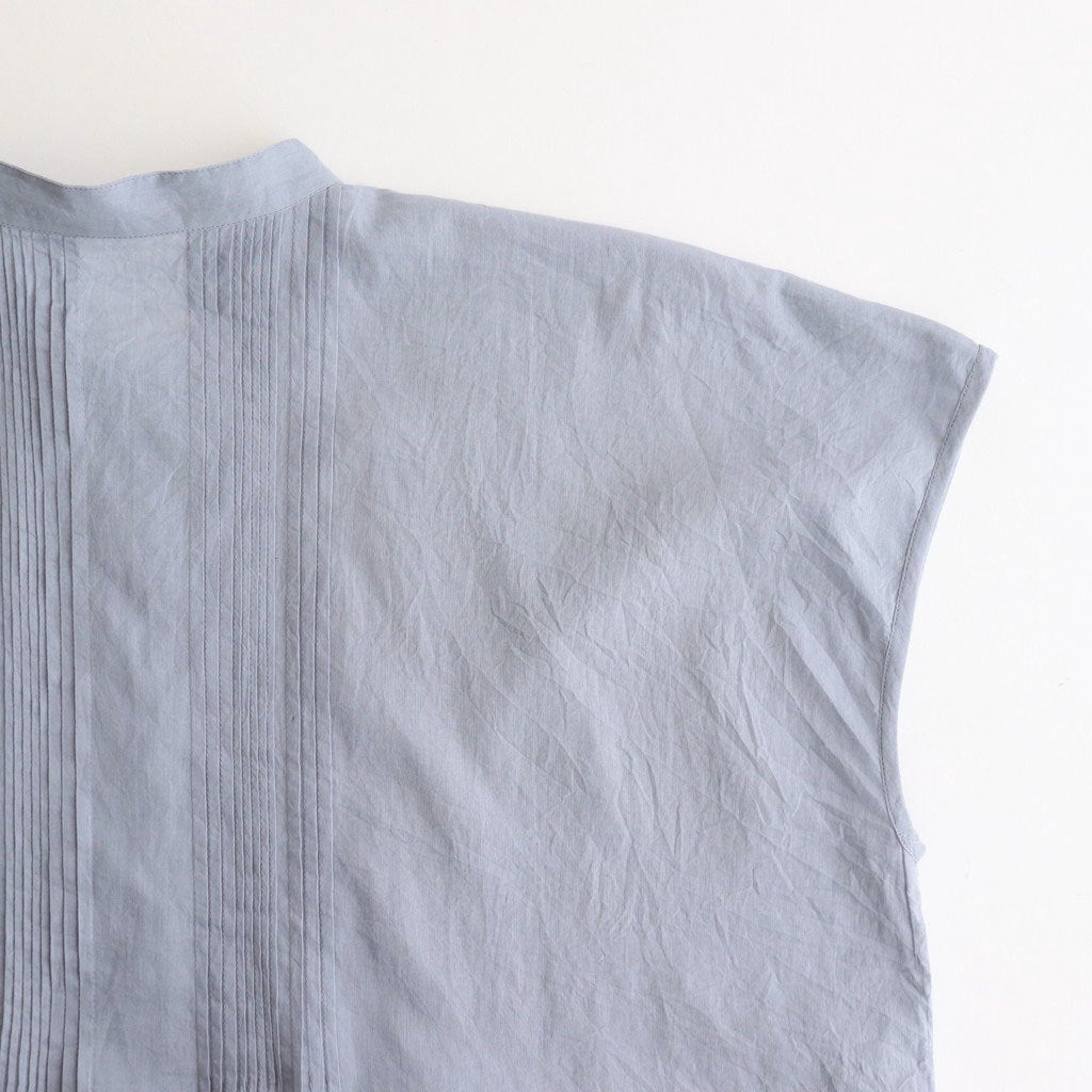 80s COTTON VOILE PLAIN BANDED COLLAR FRENCH/SL PINTUCK SHIRT #3300 SAX BLUE [NSL25042]