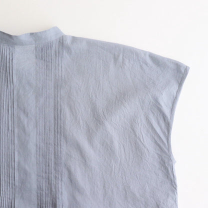 80s COTTON VOILE PLAIN BANDED COLLAR FRENCH/SL PINTUCK SHIRT #3300 SAX BLUE [NSL25042]