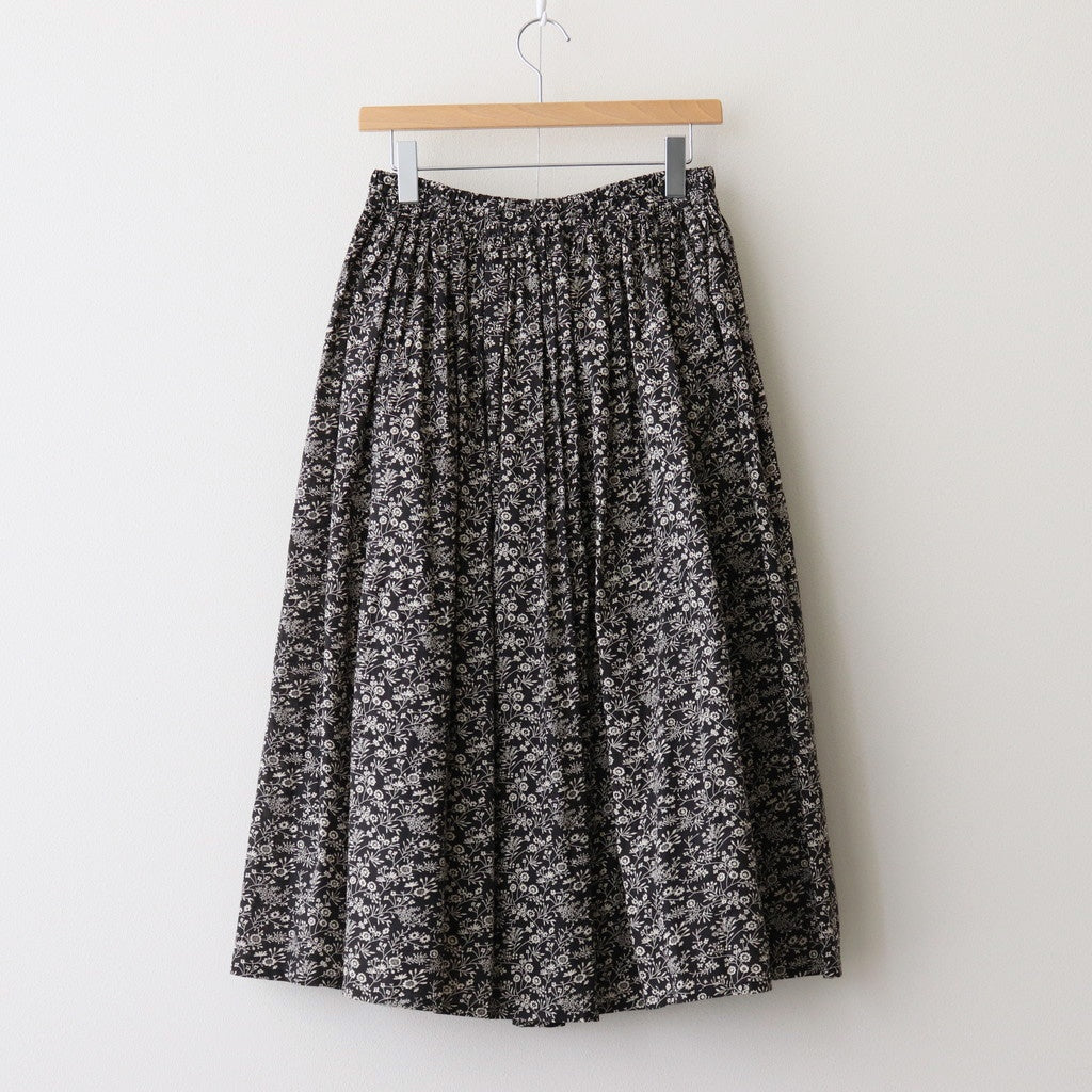 COTTON SLUB SMALL FLOWER PRINT GATHERED SKIRT #9982 BLK (BLACK x BEIGE PRINT) [NSL25574]