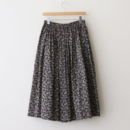 COTTON SLUB SMALL FLOWER PRINT GATHERED SKIRT #9982 BLK (BLACK x BEIGE PRINT) [NSL25574]