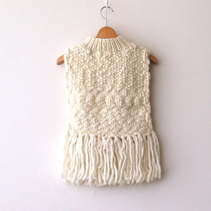 Knitted fringe vest #ecru [TLF-125-kn001-hk]