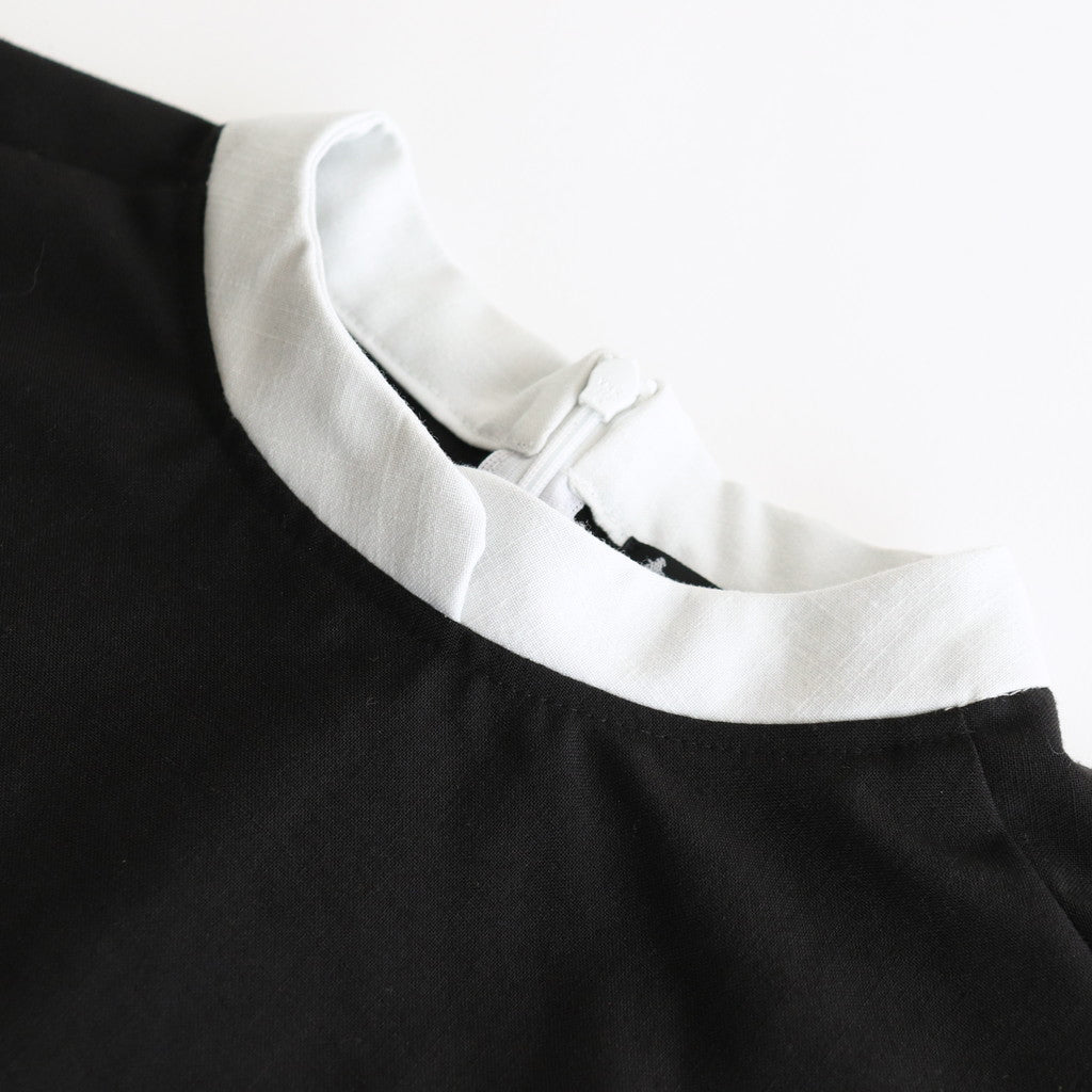 Wool linen like senri dress #Black × White [1479-005]