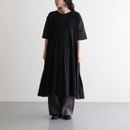 80s ORGANIC COTTON VOILE CREW-NECK HALF/SLEEVE DRESS WITH MINI PINTUCK #9900 BLACK [NMDS26243]