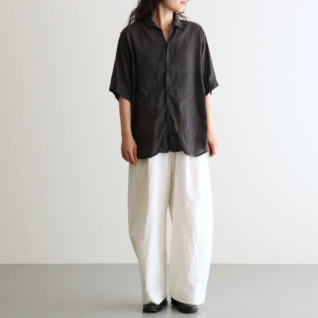 AUTO LOOM LINEN/COTTON PLAIN OVERDYE OPEN COLLAR S/SL SHIRTS #991D C.BLACK [IMDSH2612LCD]