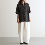 AUTO LOOM LINEN/COTTON PLAIN OVERDYE OPEN COLLAR S/SL SHIRTS #991D C.BLACK [IMDSH2612LCD]