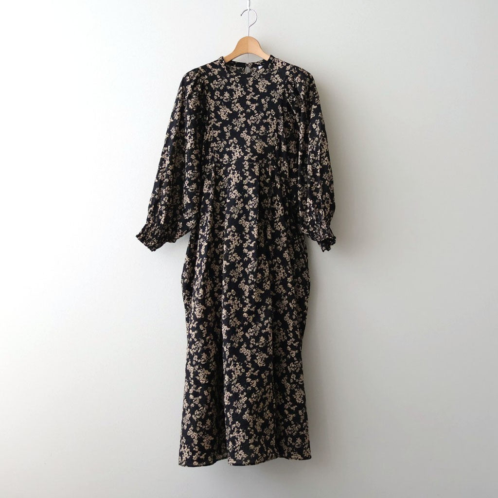 フラワープリント/ナチュラルタイプライター バンドカラータックギャザーOP #021 ウェーブフラワーモカ [PA260OP030]