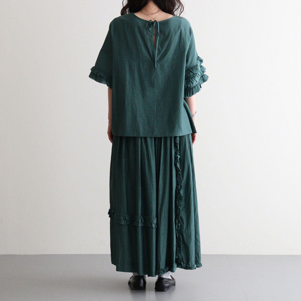 葉影のリズム：Frilled sleeves blouse #forest green [11261-02307]