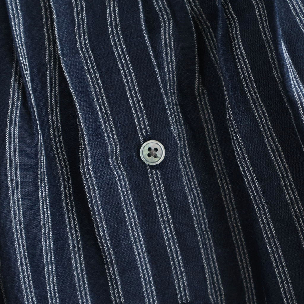 60s AUTO LOOM COTTON/LINEN STRIPE BANDED COLLAR FRENCH/SL PINTUCK SHIRTS #3991 NAVY/OFF.WHITE STRIPE [INSL26331]