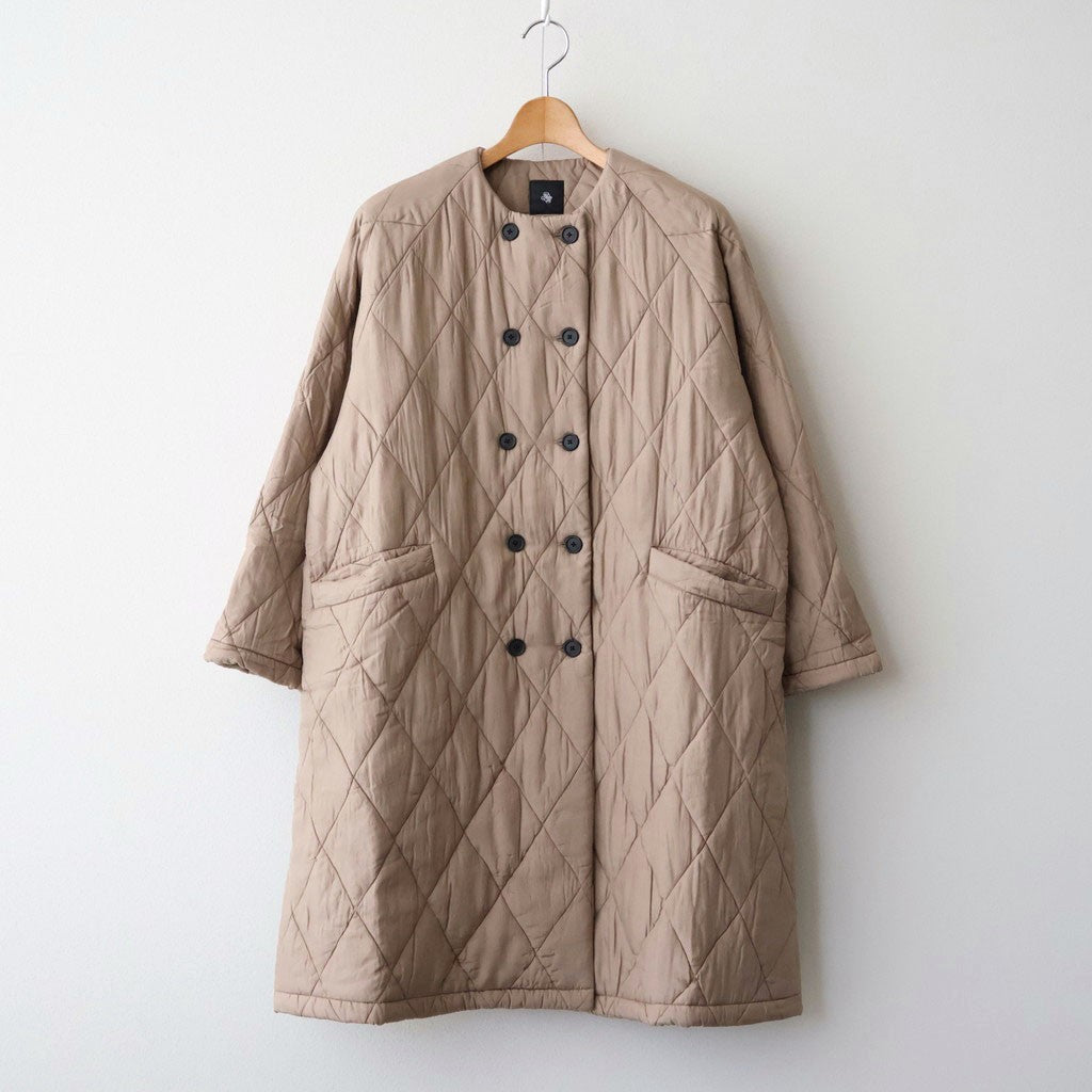 BANGALORE SILK PLAIN PADDED NO COLLAR DOUBLE COAT #8400 DK BEIGE [NMDS26552]