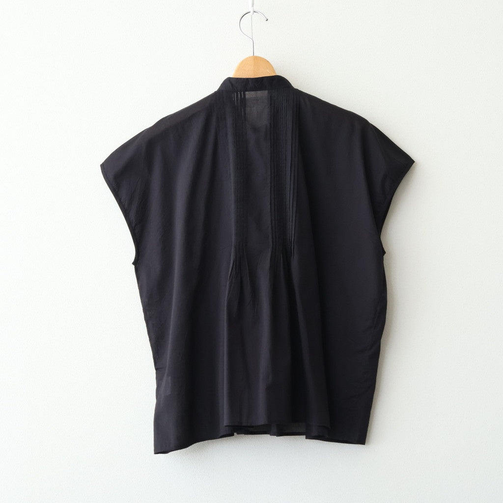 80s COTTON VOILE PLAIN BANDED COLLAR FRENCH/SL PINTUCK SHIRT #9900 BLACK [NSL26022]