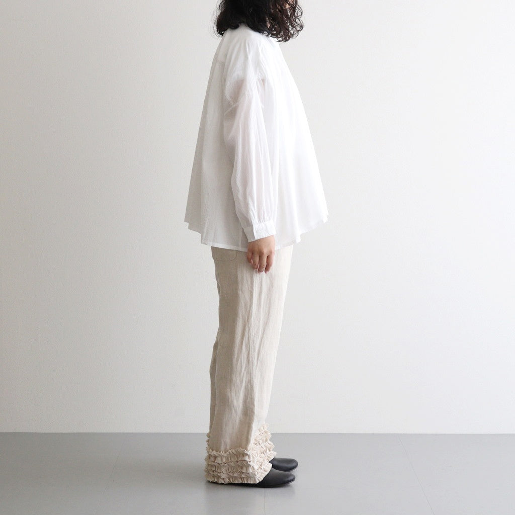 80s COTTON VOILE PLAIN BANDED COLLAR GATHER SHIRT #9100 OFF WHITE [NSL25041]
