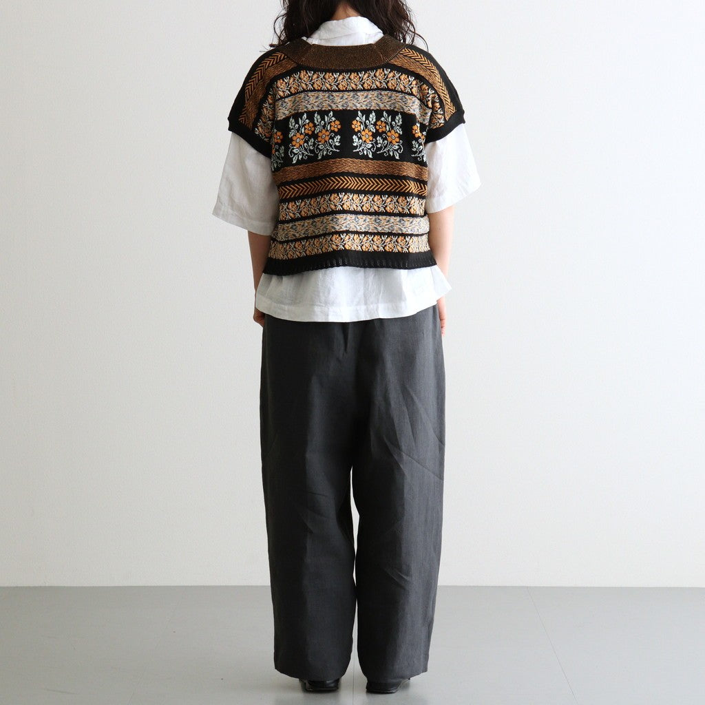 40s FRENCH LINEN DYED CANVAS 2TUCK TAPERED EASY PANTS #9800 CHARCOAL [GNMDS2501FL]