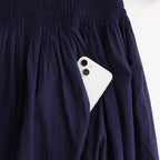 80s ORGANIC DOBIE CHECK(OVERDYE) BANDED COLLAR MAXI DRESS WITH PINTUCK #2813 D.PURPLE [NMDS25254D]