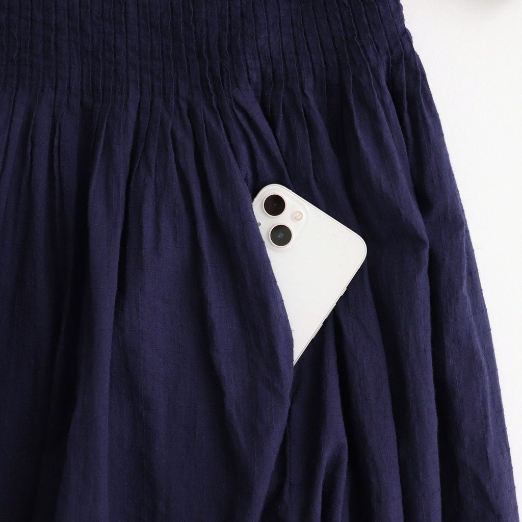 80s ORGANIC DOBIE CHECK(OVERDYE) BANDED COLLAR MAXI DRESS WITH PINTUCK #2813 D.PURPLE [NMDS25254D]