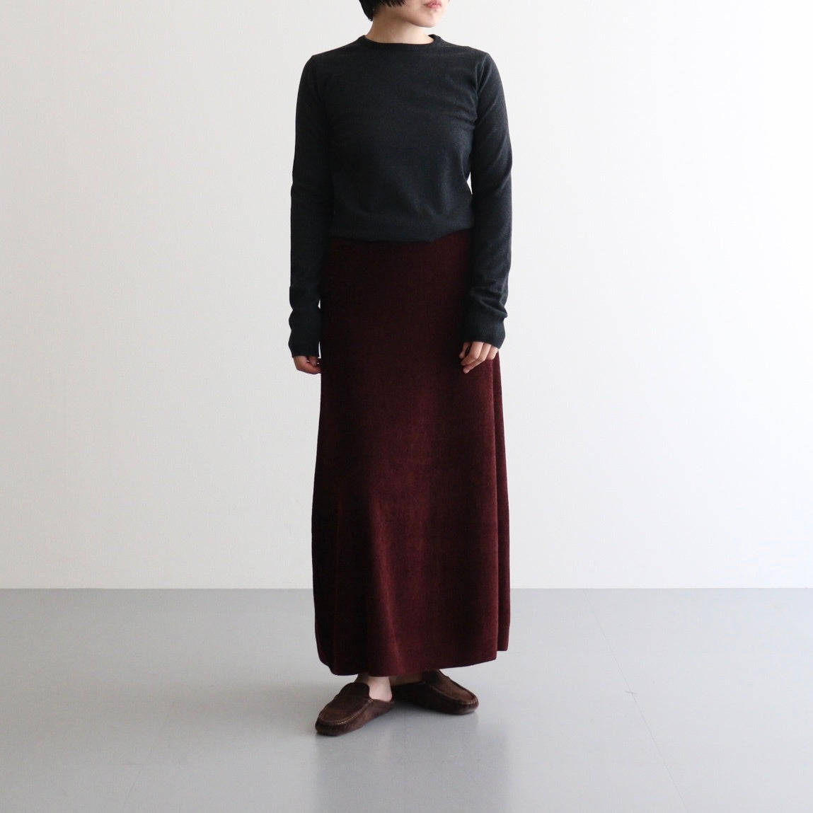 ex.superfine lambs wool & rayon mole skirt #burgundy [WVFL-UW110]