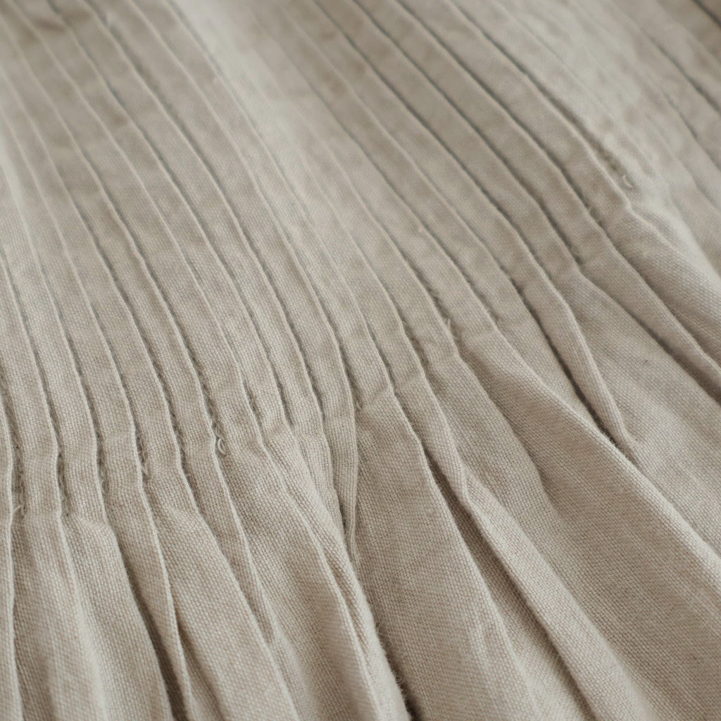 HANDWOVEN HEAVY COTTON PLAIN FLARED SKIRT WITH PINTUCK #8300 BEIGE/BLACK SELVAGE [INMDS25725]