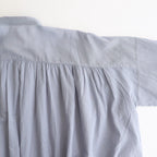 80s COTTON VOILE PLAIN BANDED COLLAR GATHER SHIRT #3300 SAX BLUE [NSL25041]