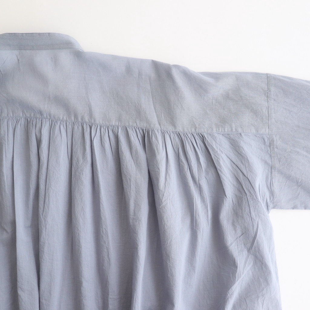 80s COTTON VOILE PLAIN BANDED COLLAR GATHER SHIRT #3300 SAX BLUE [NSL25041]