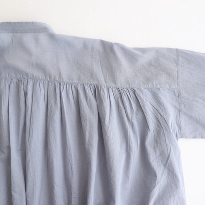 80s COTTON VOILE PLAIN BANDED COLLAR GATHER SHIRT #3300 SAX BLUE [NSL25041]