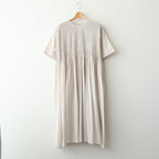 80s ORGANIC COTTON VOILE CREW-NECK HALF/SLEEVE DRESS WITH MINI PINTUCK #8200 BEIGE (MILKY BEIGE) [NMDS26243]