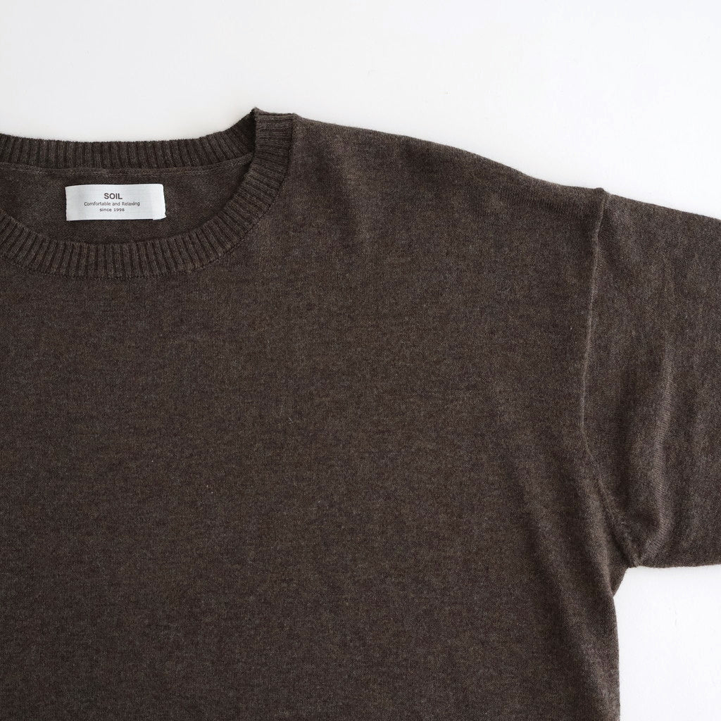 14GG 2PLY PLAIN STITCH COTTON/WOOL/CASHMER CREW-NECK PULLOVER #8600 BROWN [GNSL24542]