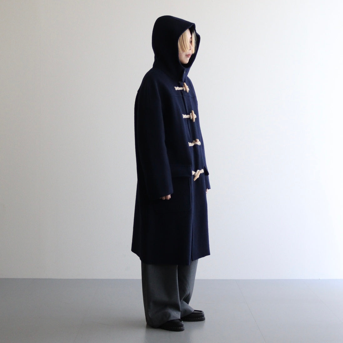 WOOL FELT KNIT DUFFLE COAT #Navy [no.7116]