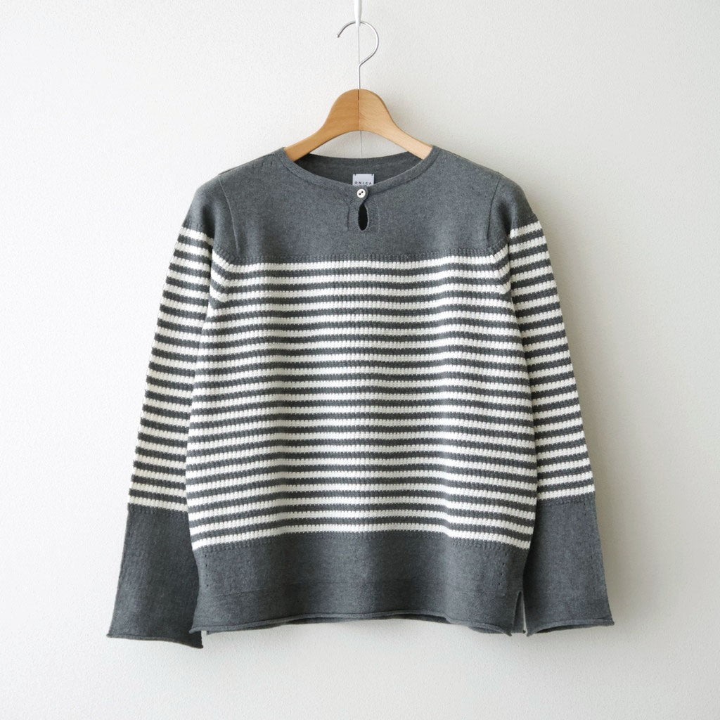 Stripe Long-sleeved Tee #Grey x Ecru [Oni068]