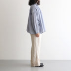 80s COTTON VOILE PLAIN BANDED COLLAR GATHER SHIRT #3300 SAX BLUE [NSL25041]