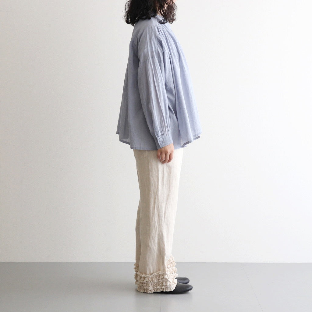 80s COTTON VOILE PLAIN BANDED COLLAR GATHER SHIRT #3300 SAX BLUE [NSL25041]