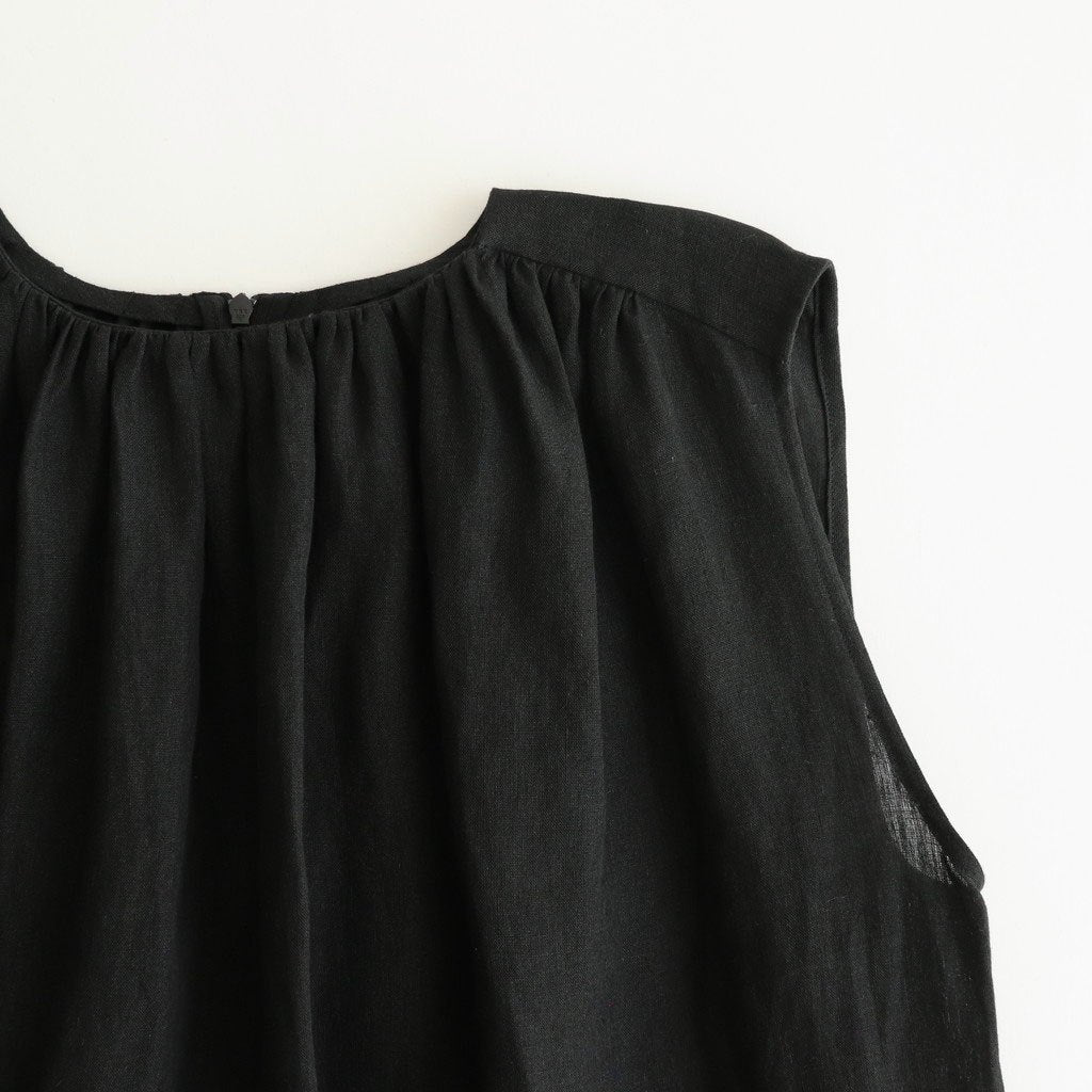 DENSELY LINEN GATHER DRESS #Black [no.7310]