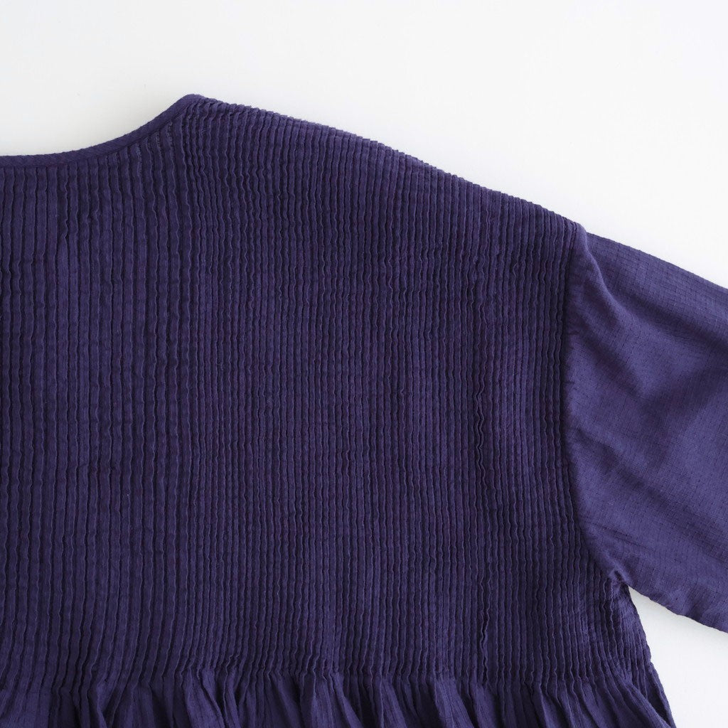 80s ORGANIC MICRO CHECK OVERDYE CREW-NECK BUTTON SHIRT WITH MINI PINTUCK #2813 PURPLE (D.PURPLE) [NMDS26233D]