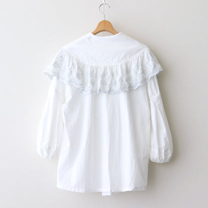 日日夜夜：Wide lace collar smock blouse #off white [13251-05107]