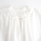 80s COTTON VOILE LACE LACE&STRING COLLAR GATHERED SHIRT #9100 WHT (OFF WHITE) [NSL26092]