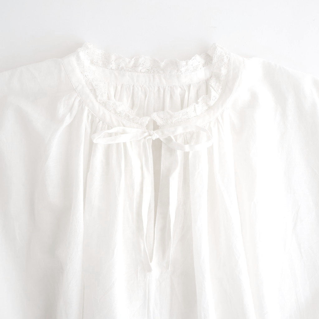 80s COTTON VOILE LACE LACE&STRING COLLAR GATHERED SHIRT #9100 WHT (OFF WHITE) [NSL26092]