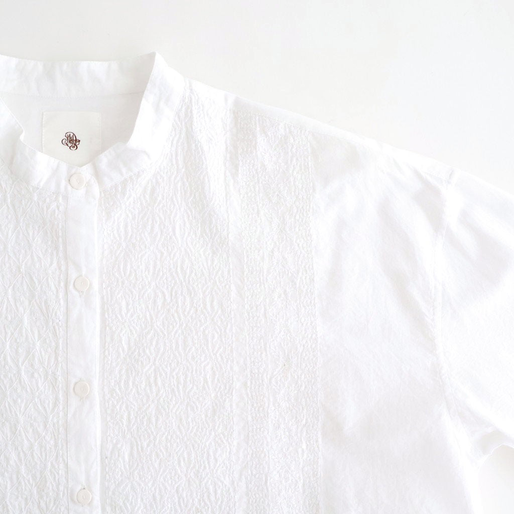 60s ORGANIC CAMBRIC WITH EMB BANDED COLLAR EMB SHIRT #9000 WHITE [NMDS26221]
