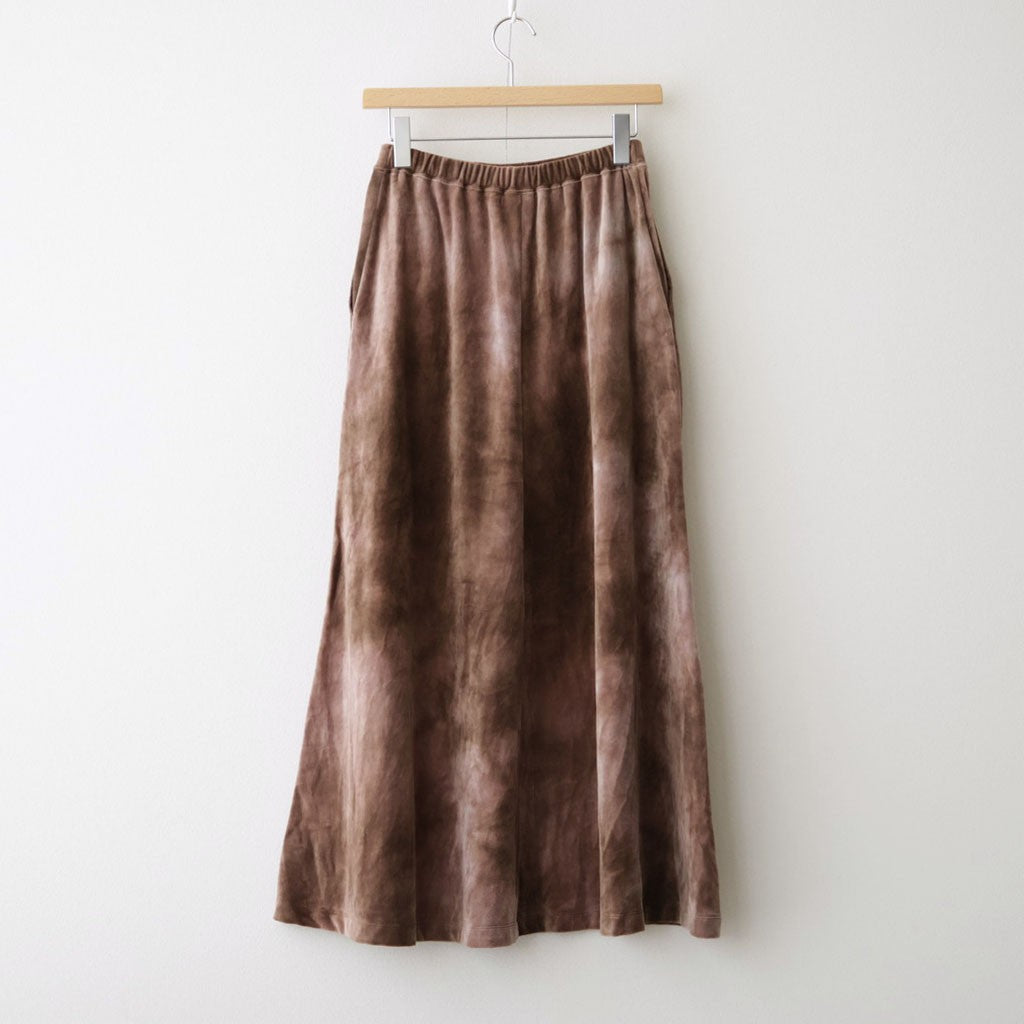 tie-dyed cotton velour flared skirt #cocoa brown × gray [WXFL-UW117]