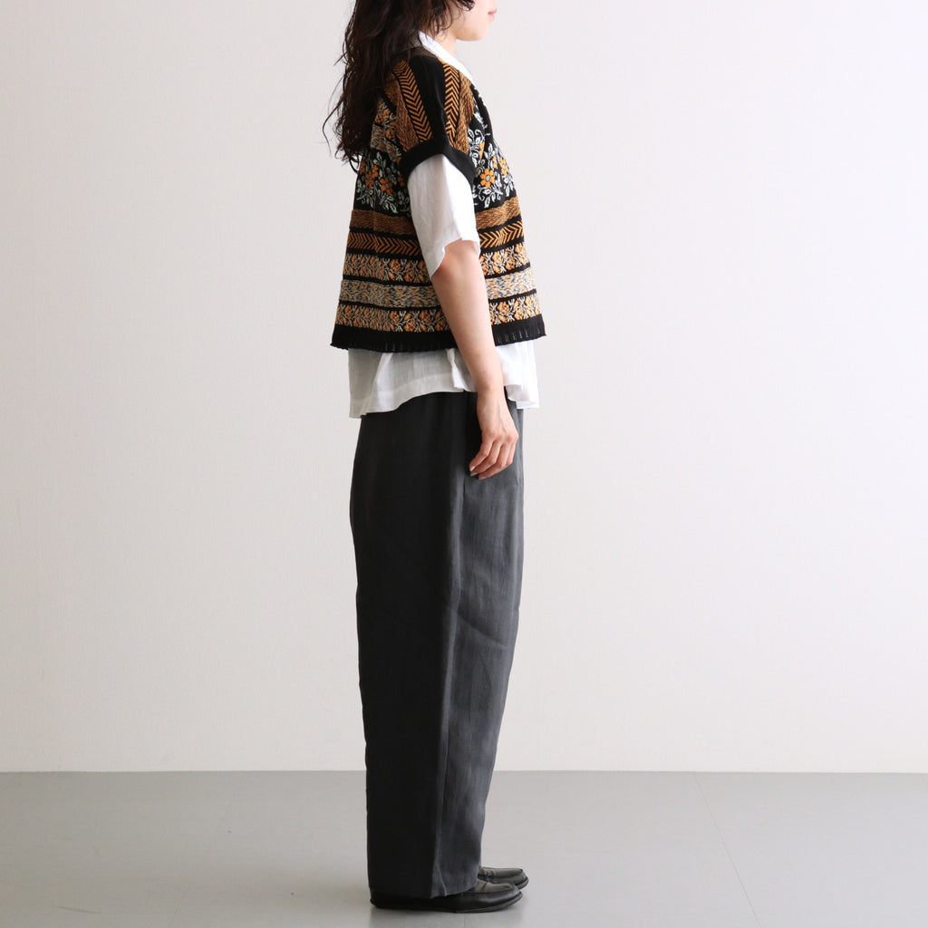 40s FRENCH LINEN DYED CANVAS 2TUCK TAPERED EASY PANTS #9800 CHARCOAL [GNMDS2501FL]