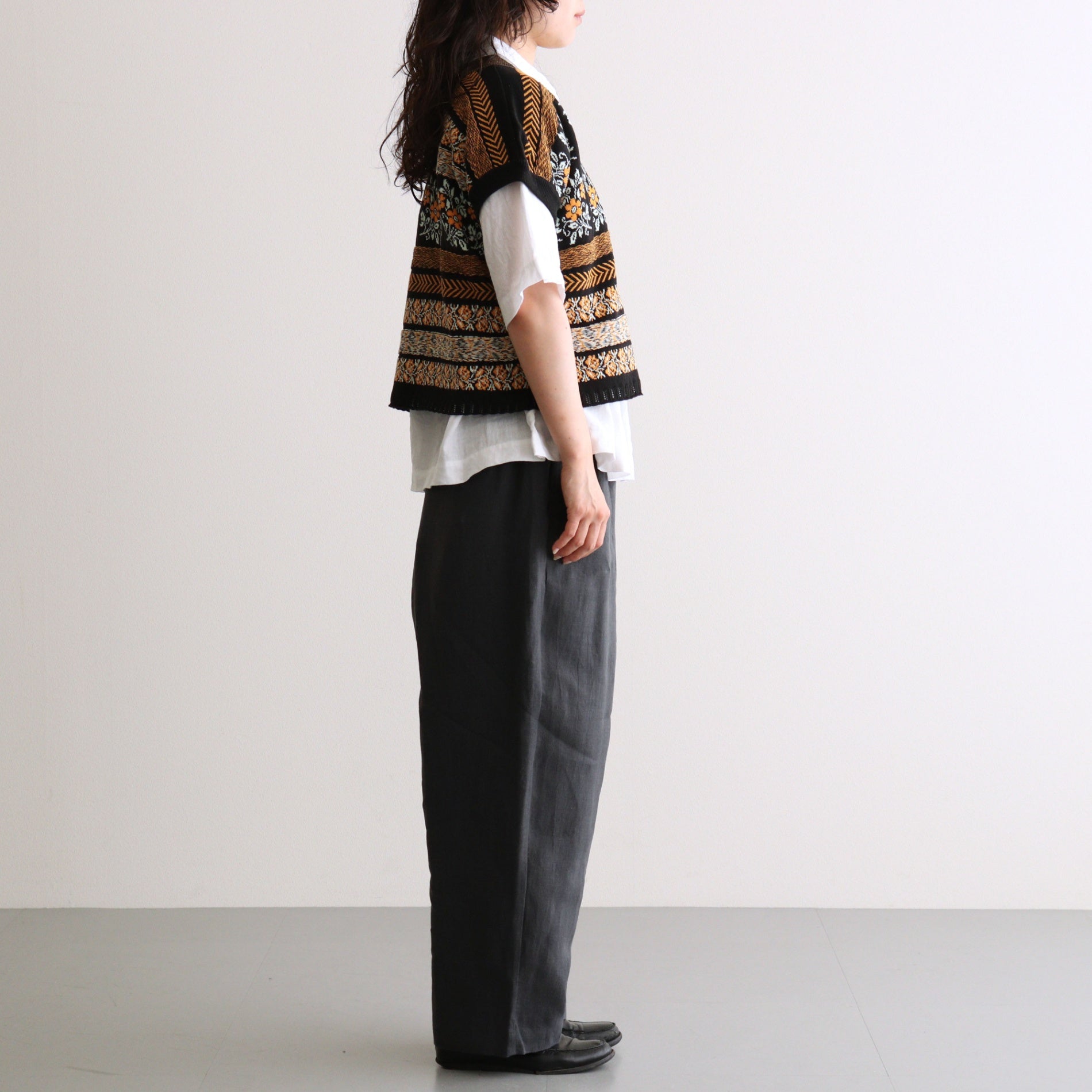 40s FRENCH LINEN DYED CANVAS 2TUCK TAPERED EASY PANTS #9800 CHARCOAL [GNMDS2501FL]