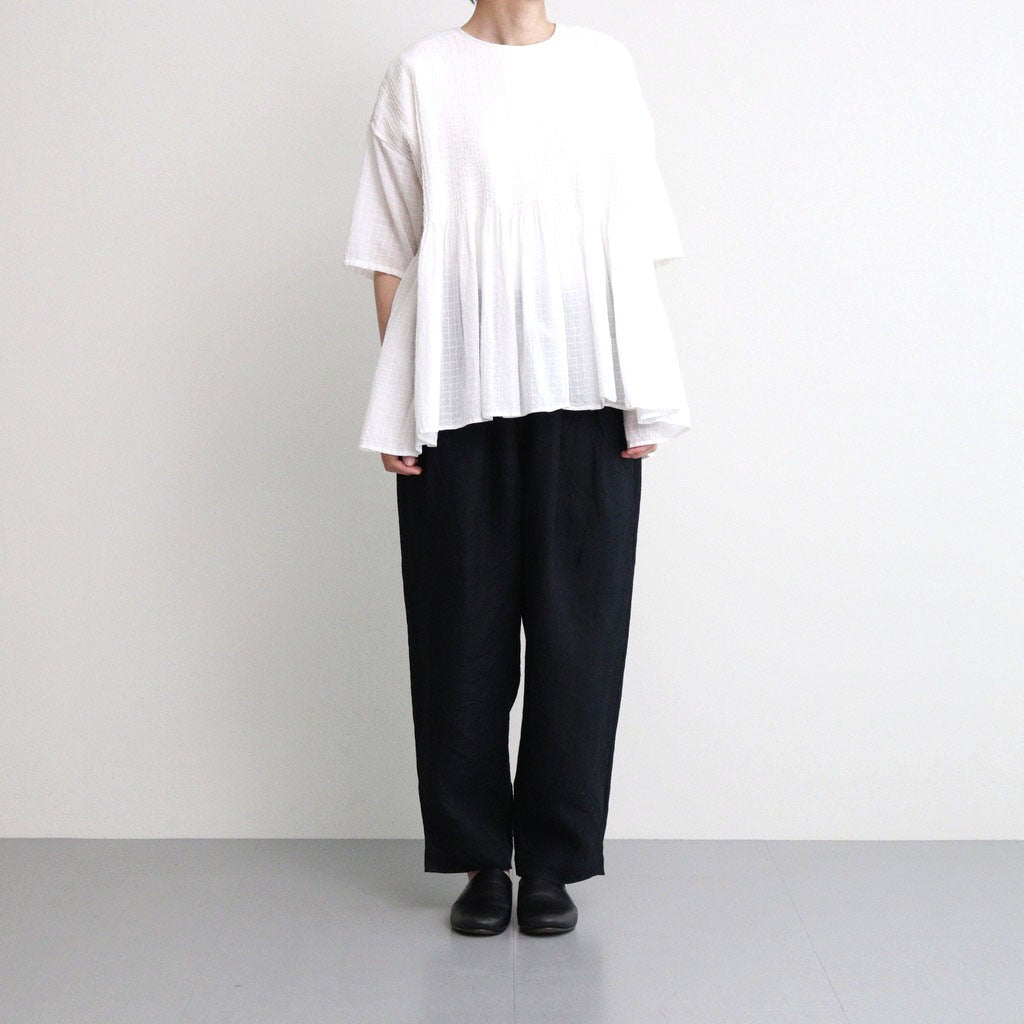 80s ORGANIC DOBIE CHECK(OVERDYE) CREW-NECK P/O HALF/SL SHIRT WITH PINTUCK #9170 MINRAL WHITE [NMDS25251D]