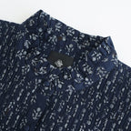 80s COTTON VOILE FLOWER BLOCK PRINT FRILL COLLAR PINTUCK SHIRT #3900 NVY (NAVY BASE) [NMDS25551]