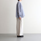 80s COTTON VOILE PLAIN BANDED COLLAR GATHER SHIRT #3300 SAX BLUE [NSL25041]