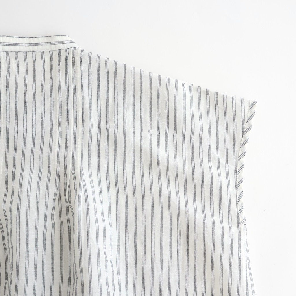 60s AUTO LOOM COTTON/LINEN STRIPE BANDED COLLAR FRENCH/SL PINTUCK SHIRTS #9139 OFF.WHITE/NAVY STRIPE [INSL26331]