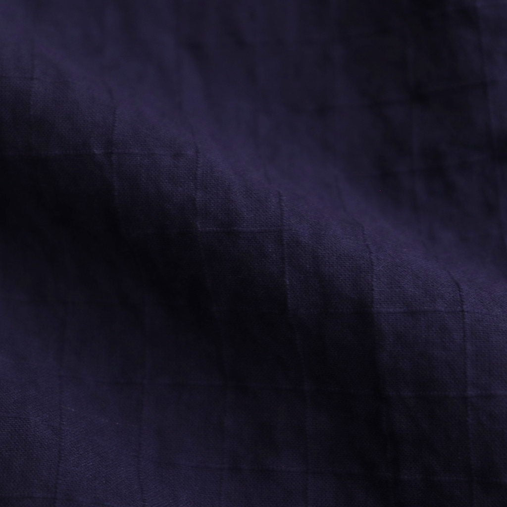 80s ORGANIC DOBIE CHECK(OVERDYE) CREW-NECK P/O HALF/SL SHIRT WITH PINTUCK #2813 D.PURPLE [NMDS25251D]