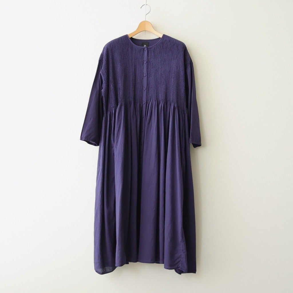 80s ORGANIC MICRO CHECK OVERDYE CREW-NECK BUTTON SHIRT MAXI DRESS WITH MINI PINTUCK #2813 PURPLE (D.PURPLE) [NMDS26234D]
