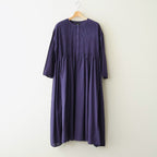 80s ORGANIC MICRO CHECK OVERDYE CREW-NECK BUTTON SHIRT MAXI DRESS WITH MINI PINTUCK #2813 PURPLE (D.PURPLE) [NMDS26234D]